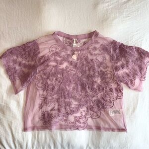 Anthropologie Lace Sheer Purple Floral Top